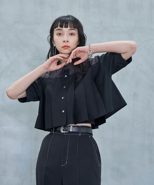 HARE（ハレ）の「プリーツショートシャツ(HARE)（シャツ/ブラウス・レディース・グリーン/ブラック/ホワイト・FREE）」の19枚目の写真