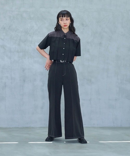 HARE（ハレ）の「プリーツショートシャツ(HARE)（シャツ/ブラウス・レディース・グリーン/ブラック/ホワイト・FREE）」の8枚目の写真