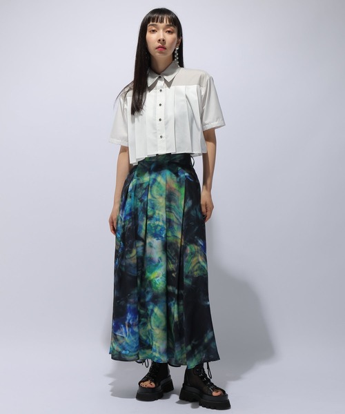 HARE（ハレ）の「プリーツショートシャツ(HARE)（シャツ/ブラウス・レディース・グリーン/ブラック/ホワイト・FREE）」の6枚目の写真