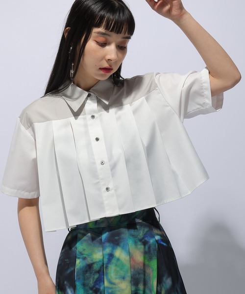 HARE（ハレ）の「プリーツショートシャツ(HARE)（シャツ/ブラウス・レディース・グリーン/ブラック/ホワイト・FREE）」の21枚目の写真