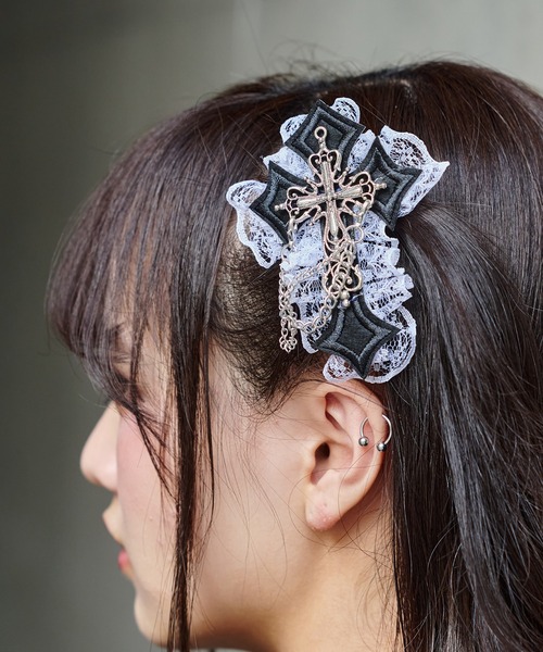 レースクロスデザイン ヘアクリップ（バレッタ/ヘアクリップ