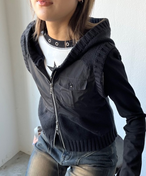 品多く SHAGGIE（シャギー）の「フード付きダブルファスナーニット トップス
