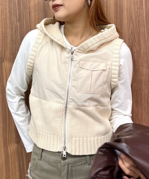 SHAGGIE（シャギー）の「フード付きダブルファスナーニットベスト（ベスト・レディース・ブラック/ナチュラル/カーキ・FREE）」の19枚目の写真