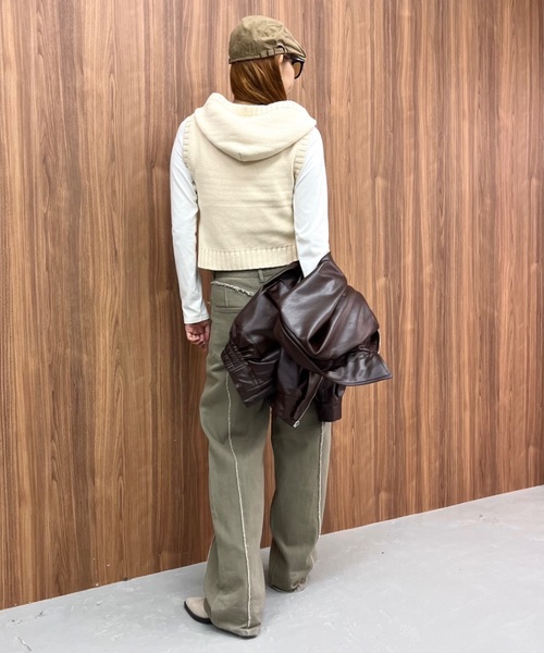 SHAGGIE（シャギー）の「フード付きダブルファスナーニットベスト（ベスト・レディース・ブラック/ナチュラル/カーキ・FREE）」の21枚目の写真