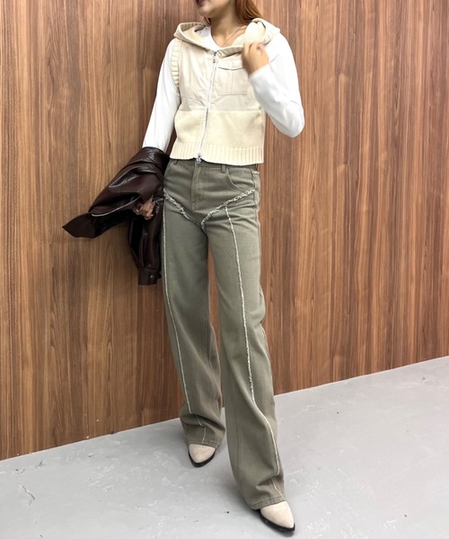 SHAGGIE（シャギー）の「フード付きダブルファスナーニットベスト（ベスト・レディース・ブラック/ナチュラル/カーキ・FREE）」の20枚目の写真