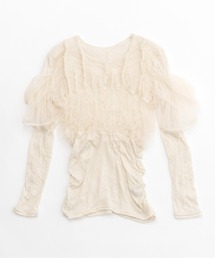 MAISON SPECIAL | Shirring Tulle Combination Cut Top/シャーリングチュールコンビカットトップ【MAISON SPECIAL/メゾンスペシャル】(Tシャツ/カットソー)