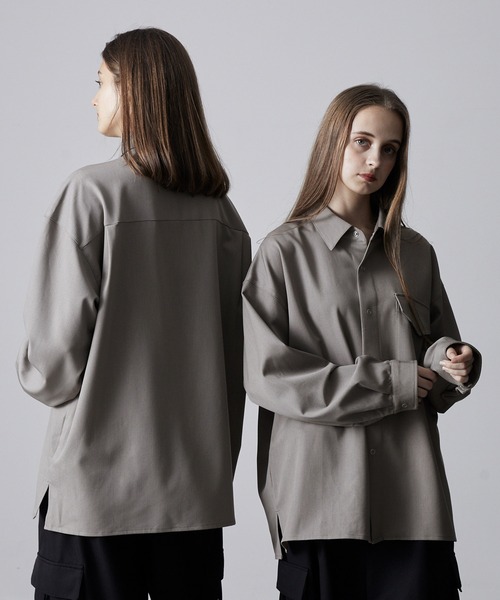【週末限定お値下げ❗️】ナゴンスタンス loose shirt シャツ　グレー CLEL（クレイル）の「【CLEL】Ring Snap Loose Shirt/リングスナップ
