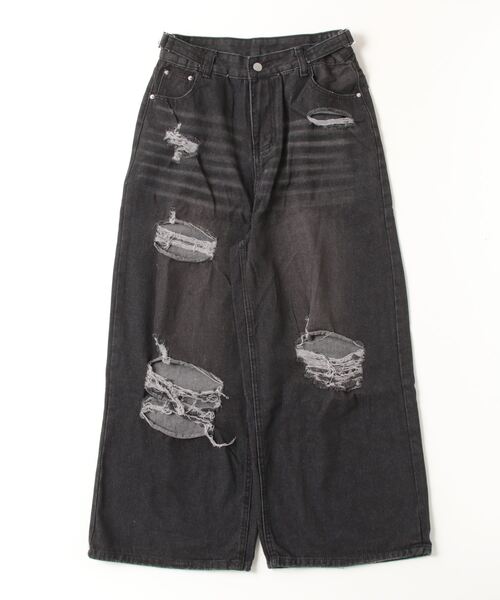Theater code(シアターコード)の「【17%OFF】【L,XL再入荷】damage denim pants/ダメージデニム クラッシュデニム サイドボタンバギーデニム 2026年 夏 夏服 秋服メンズ(デニムパンツ・レディース・ブルー/ブラック・M/L/XL/3XL/2XL)」の2枚目の写真