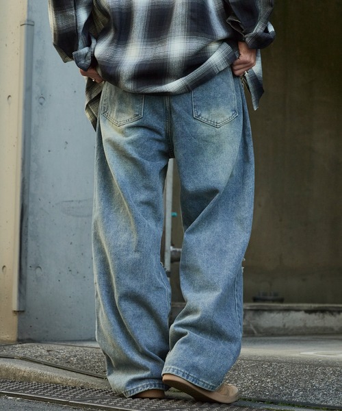 セール】damage denim pants/ダメージデニム クラッシュデニム サイド