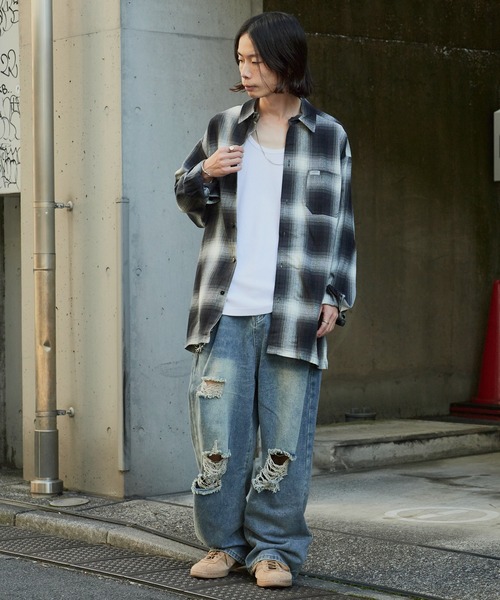 Theater code（シアターコード）の「damage denim pants/ダメージデニム クラッシュデニム サイドボタンバギーデニム 2026年春夏（デニムパンツ・レディース・ブルー・M/L/XL/3XL/2XL）」の12枚目の写真