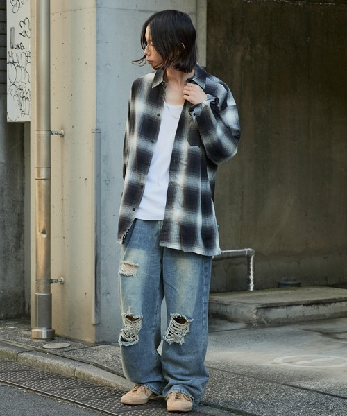 セール】damage denim pants/ダメージデニム クラッシュデニム サイド