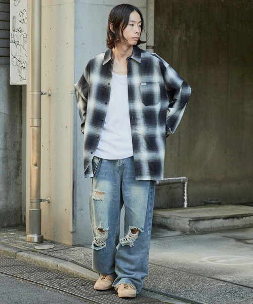 Theater code（シアターコード）の「damage denim pants/ダメージデニム クラッシュデニム サイドボタンバギーデニム 2026年春夏（デニムパンツ・レディース・ブルー・M/L/XL/3XL/2XL）」の14枚目の写真