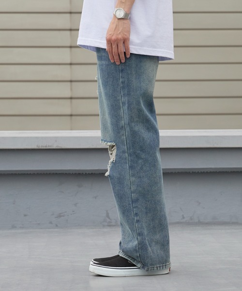Theater code(シアターコード)の「【17%OFF】【L,XL再入荷】damage denim pants/ダメージデニム クラッシュデニム サイドボタンバギーデニム 2026年 夏 夏服 秋服メンズ(デニムパンツ・レディース・ブルー/ブラック・M/L/XL/3XL/2XL)」の20枚目の写真