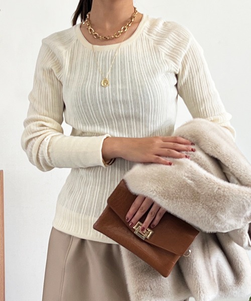 un dix cors（アンディコール）の「クルーネックリブプルオーバー（Tシャツ/カットソー・レディース・ブラック/ピンク/ホワイト/オフホワイト・FREE）」の2枚目の写真