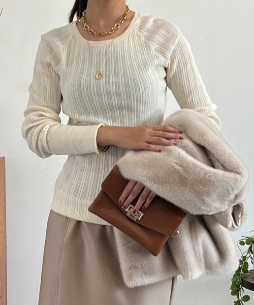 un dix cors（アンディコール）の「クルーネックリブプルオーバー（Tシャツ/カットソー・レディース・ブラック/ピンク/ホワイト/オフホワイト・FREE）」の5枚目の写真