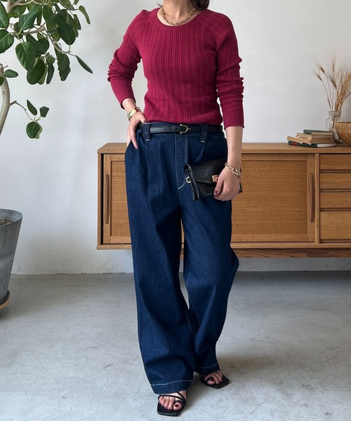 un dix cors（アンディコール）の「クルーネックリブプルオーバー（Tシャツ/カットソー・レディース・ブラック/ピンク/ホワイト/オフホワイト・FREE）」の9枚目の写真