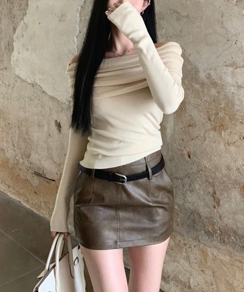 Jasmine Grandiflorum（ジャスミングランディフローラム）の「【Jasmine】オフショルニットプルオーバー（ニット/セーター・レディース・ベージュ/ブラック/ピンク・FREE）」の14枚目の写真