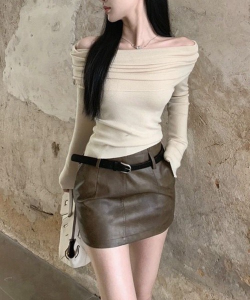 Jasmine Grandiflorum（ジャスミングランディフローラム）の「【Jasmine】オフショルニットプルオーバー（ニット/セーター・レディース・ベージュ/ブラック/ピンク・FREE）」の13枚目の写真