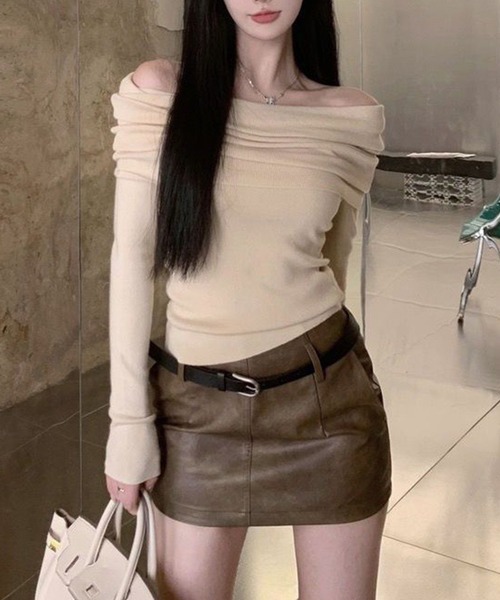 Jasmine Grandiflorum（ジャスミングランディフローラム）の「【Jasmine】オフショルニットプルオーバー（ニット/セーター・レディース・ベージュ/ブラック/ピンク・FREE）」の12枚目の写真