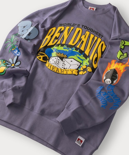 BEN DAVIS（ベンデイビス）の「【BENDAVIS／ベンデイビス】BEN AROUND THE WORLDCREW ロゴプリントスウェット/バックプリント/アームプリント/ビッグシルエット（スウェット・メンズ・ブラック/パープル/ダークブルー/アッシュグレー・M/L/XL）」の4枚目の写真