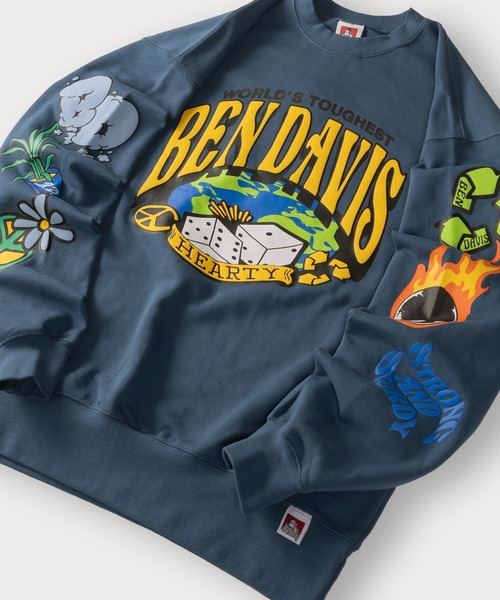 BEN DAVIS（ベンデイビス）の「【BENDAVIS／ベンデイビス】BEN AROUND THE WORLDCREW ロゴプリントスウェット/バックプリント/アームプリント/ビッグシルエット（スウェット・メンズ・ブラック/パープル/ダークブルー/アッシュグレー・M/L/XL）」の3枚目の写真