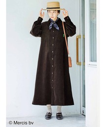 Live in comfort | リブ　イン　コンフォート　ｂｏｒｉｓ　ａｎｄ　ｂａｒｂａｒａ　ワークテイストがおしゃれな　コットン１００％のコーデュロイワンピース〈ダークブラウン〉(シャツワンピース)