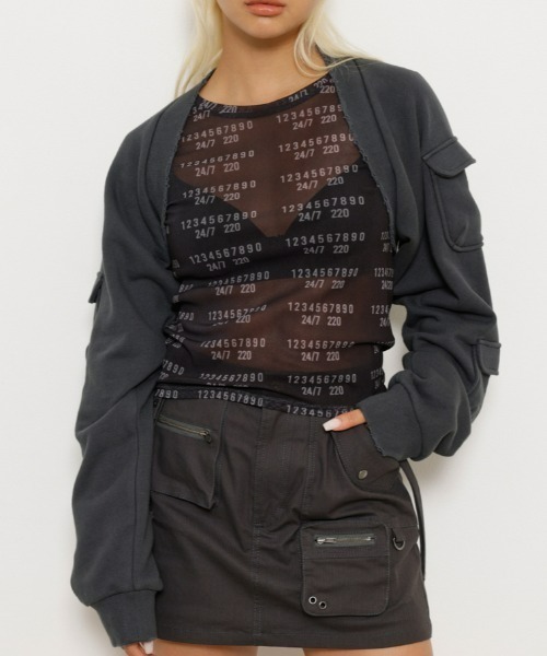 LAGUA GEM（ラグアジェム）の「SLEEVE POCKET スウェットボレロ（カーディガン/ボレロ・レディース・ネイビー/カーキ/チャコールグレー・FREE）」の2枚目の写真