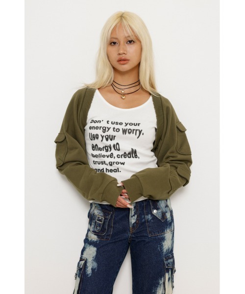 LAGUA GEM（ラグアジェム）の「SLEEVE POCKET スウェットボレロ（カーディガン/ボレロ・レディース・ネイビー/カーキ/チャコールグレー・FREE）」の16枚目の写真