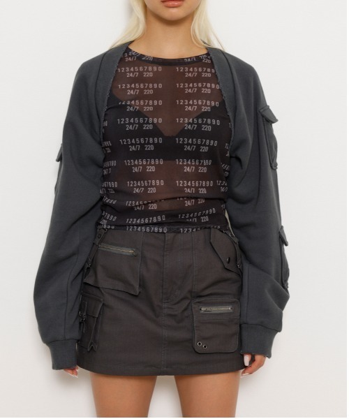 LAGUA GEM（ラグアジェム）の「SLEEVE POCKET スウェットボレロ（カーディガン/ボレロ・レディース・ネイビー/カーキ/チャコールグレー・FREE）」の12枚目の写真