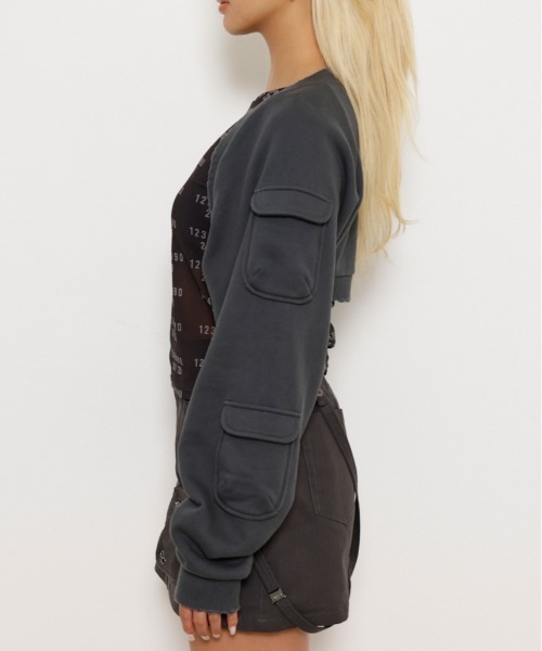 LAGUA GEM（ラグアジェム）の「SLEEVE POCKET スウェットボレロ（カーディガン/ボレロ・レディース・ネイビー/カーキ/チャコールグレー・FREE）」の14枚目の写真