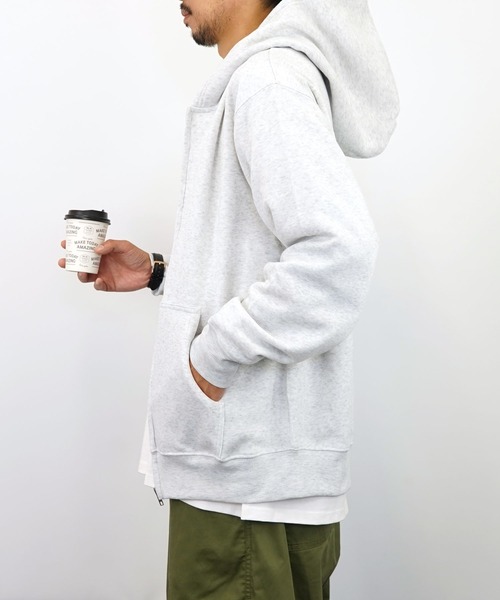 Burner（バーナー）の「【GROOVY STORE】ZIPパーカー　裏起毛（パーカー・メンズ・杢グレー/ライトブラック/ホワイト/ブラック・L/M/LL/4L/3L）」の7枚目の写真