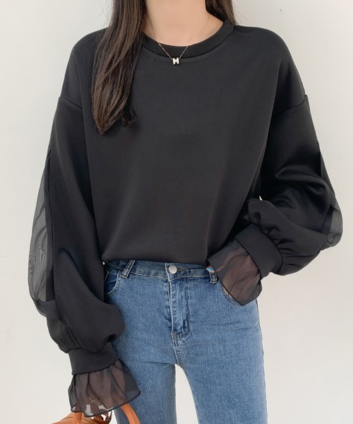 ECLIN(エクラン)の「袖スリットシアーオーガンジードッキングダンボールニットスウェット(スウェット・レディース・ブラック/ホワイト/ブラウン・M/L)」の20枚目の写真