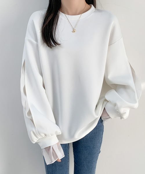 ECLIN(エクラン)の「袖スリットシアーオーガンジードッキングダンボールニットスウェット(スウェット・レディース・ブラック/ホワイト/ブラウン・M/L)」の19枚目の写真