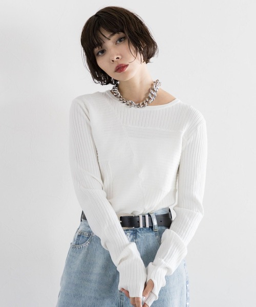 PAGEBOY（ページボーイ）の「パッチワークミニTOPS（ニット/セーター・レディース・オフホワイト/ブラック・FREE）」の19枚目の写真