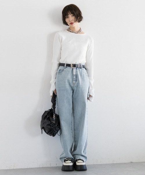 PAGEBOY（ページボーイ）の「パッチワークミニTOPS（ニット/セーター・レディース・オフホワイト/ブラック・FREE）」の9枚目の写真