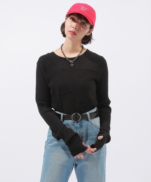 PAGEBOY（ページボーイ）の「パッチワークミニTOPS（ニット/セーター・レディース・オフホワイト/ブラック・FREE）」の3枚目の写真