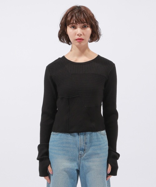 PAGEBOY（ページボーイ）の「パッチワークミニTOPS（ニット/セーター・レディース・オフホワイト/ブラック・FREE）」の11枚目の写真