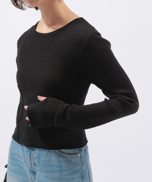 PAGEBOY（ページボーイ）の「パッチワークミニTOPS（ニット/セーター・レディース・オフホワイト/ブラック・FREE）」の4枚目の写真