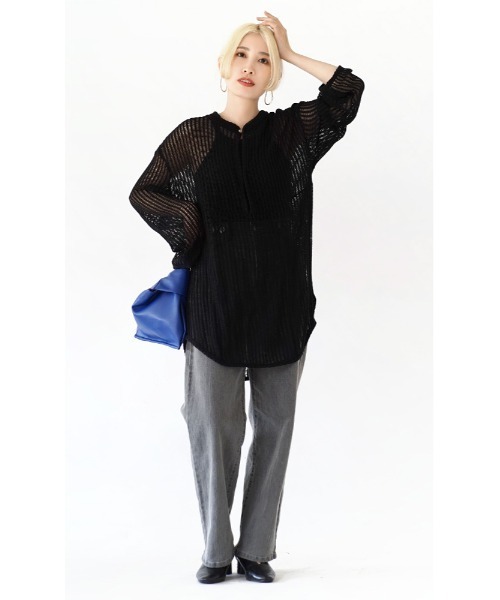 e-zakkamania stores（イーザッカマニアストアーズ）の「メッシュ ロングスリーブ プルオーバー（Tシャツ/カットソー・レディース・アイボリー/ブラック・M）」の7枚目の写真