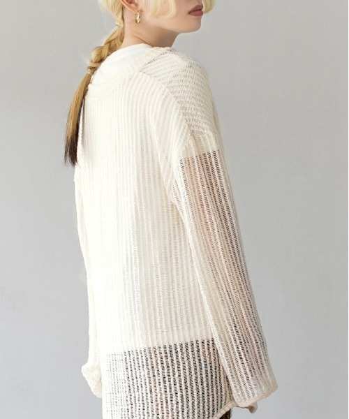 e-zakkamania stores（イーザッカマニアストアーズ）の「メッシュ ロングスリーブ プルオーバー（Tシャツ/カットソー・レディース・アイボリー/ブラック・M）」の5枚目の写真