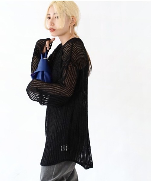 e-zakkamania stores（イーザッカマニアストアーズ）の「メッシュ ロングスリーブ プルオーバー（Tシャツ/カットソー・レディース・アイボリー/ブラック・M）」の8枚目の写真