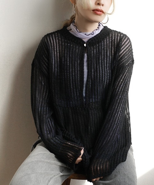 e-zakkamania stores（イーザッカマニアストアーズ）の「メッシュ ロングスリーブ プルオーバー（Tシャツ/カットソー・レディース・アイボリー/ブラック・M）」の9枚目の写真