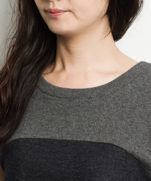 AMERICAN RAG CIE（アメリカンラグシー）の「AMERICAN RAG CIEアンゴラMIXニットジャージー×カルゼコンビネゾン/218-MUM-MN152K31（サロペット/オーバーオール・レディース・ブラック/ネイビー・FREE）」の6枚目の写真