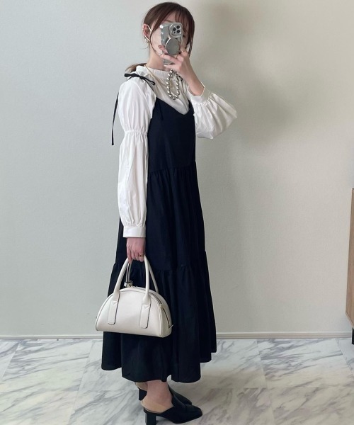 H.TOKYO(エイチトウキョウ)の「H.TOKYO × mimi / スタンドネック ギャザーブラウス(シャツ/ブラウス・レディース・ブラック/グリーン/ホワイト・FREE)」の7枚目の写真