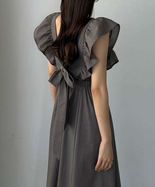 セール】【ペチスカートset】リネン混バックリボンフリルワンピース