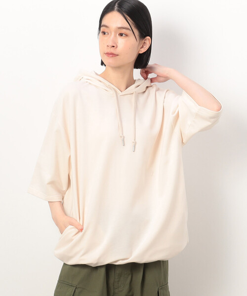 Purple&Yellow（パープルアンドイエロー）の「ドローストリング５分袖 パーカ（パーカー・メンズ・ブラック/アイボリー/ピンク・MEDIUM/LARGE/X-LARGE/SMALL）」の2枚目の写真