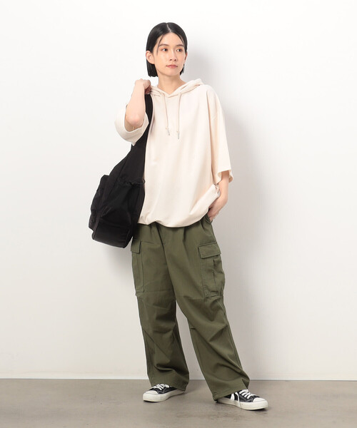 Purple&Yellow（パープルアンドイエロー）の「ドローストリング５分袖 パーカ（パーカー・メンズ・ブラック/アイボリー/ピンク・MEDIUM/LARGE/X-LARGE/SMALL）」の7枚目の写真