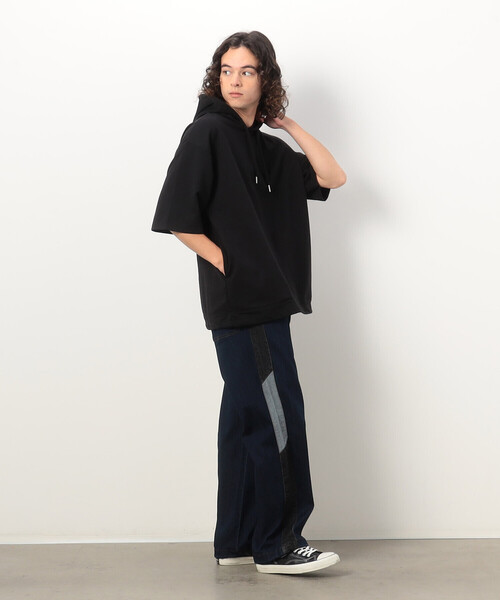 Purple&Yellow（パープルアンドイエロー）の「ドローストリング５分袖 パーカ（パーカー・メンズ・ブラック/アイボリー/ピンク・MEDIUM/LARGE/X-LARGE/SMALL）」の10枚目の写真