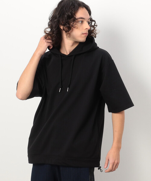 Purple&Yellow（パープルアンドイエロー）の「ドローストリング５分袖 パーカ（パーカー・メンズ・ブラック/アイボリー/ピンク・MEDIUM/LARGE/X-LARGE/SMALL）」の11枚目の写真