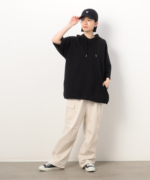 Purple&Yellow（パープルアンドイエロー）の「ドローストリング５分袖 パーカ（パーカー・メンズ・ブラック/アイボリー/ピンク・MEDIUM/LARGE/X-LARGE/SMALL）」の12枚目の写真